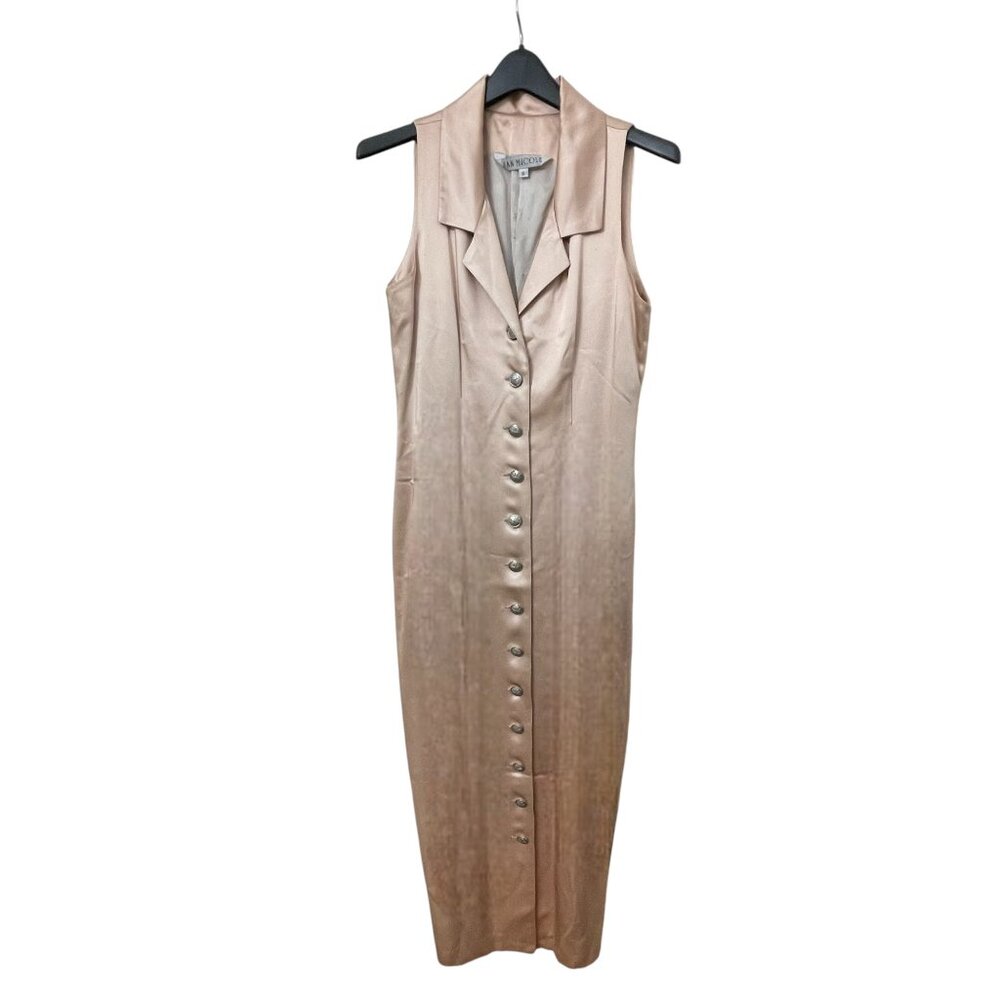 Rare Couture Jan Micole Vintage Peau de Soie Sleeveless Sheath Dress w/ Buttons - Picture 6 of 12